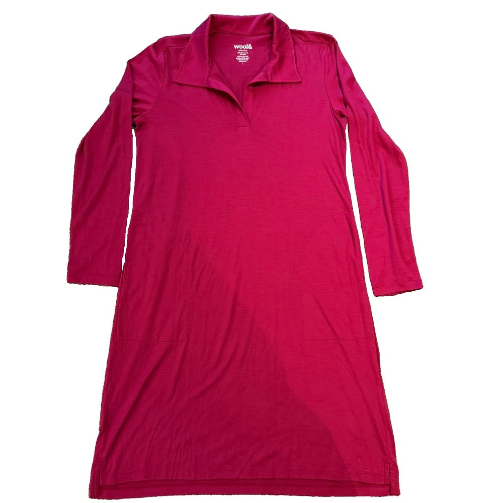 Wool& Long Sleeved Dress Pink/Large/Merino Wool Blend